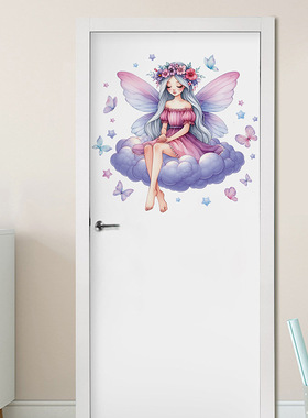创意CH33909AB蝴蝶仙子墙贴女孩卧室墙面背景装饰自粘贴纸