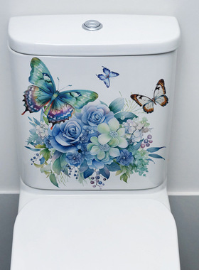 创意CH33410手绘蓝玫瑰蝴蝶墙贴卧室门装饰女生行李箱创意贴纸