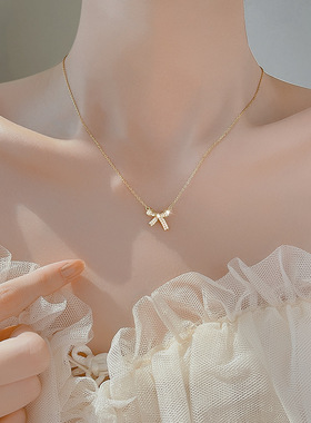 时尚纯银蝴蝶结项链女潮款S925银锁骨链ins轻奢小众颈链情侣礼物