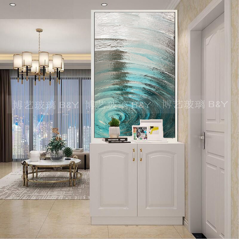 简约艺术玻璃玄关入户隔断墙客厅钢化现代轻奢雕刻鞋柜上卫生间