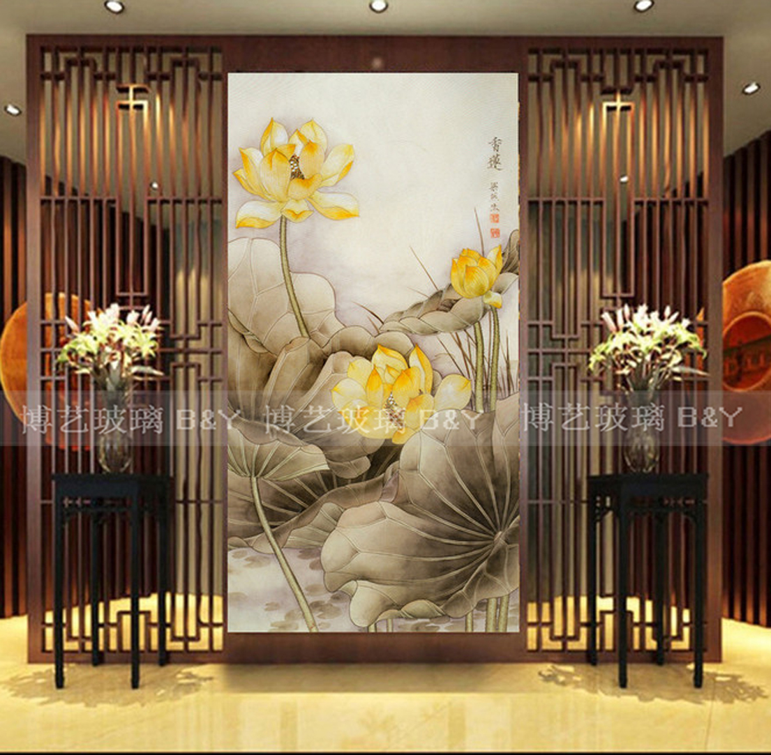 12年老店厂家雕刻钢化玄关隔断