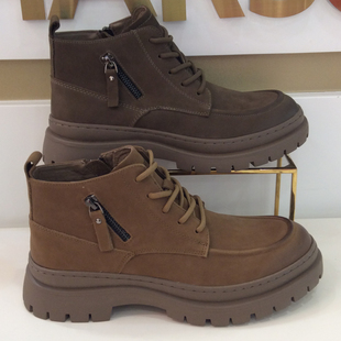 哈森HARSON正品2025冬季新款高帮厚底工装侧拉链时尚男靴MA254111