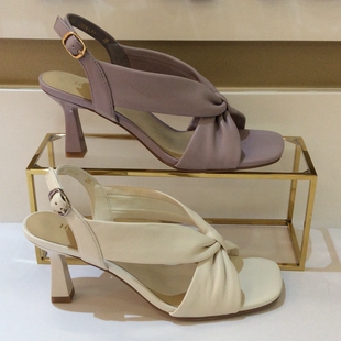 哈森HARSON正品2025夏季新款高细跟露趾真皮百搭女凉鞋HM257916