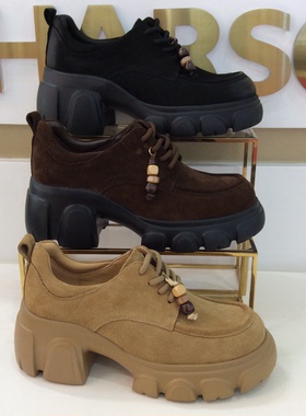 哈森HARSON正品2025新款春秋季轻质厚底系带百搭女单皮鞋HL252508