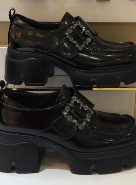 哈森HARSON正品2024新款春秋季HS252520厚底女乐福单皮鞋HL242513