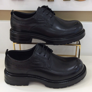 哈森HARSON正品2026新款春秋季中跟圆头商务休闲真皮男鞋MS264040