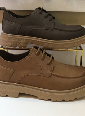 哈森HARSON正品2024新款春秋季中跟系带日常百搭男皮单鞋MS244002