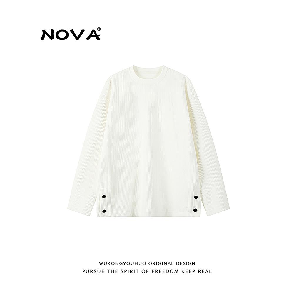 【意大利高端潮牌】2025秋冬季圆领长袖T恤男简约宽松打底上衣