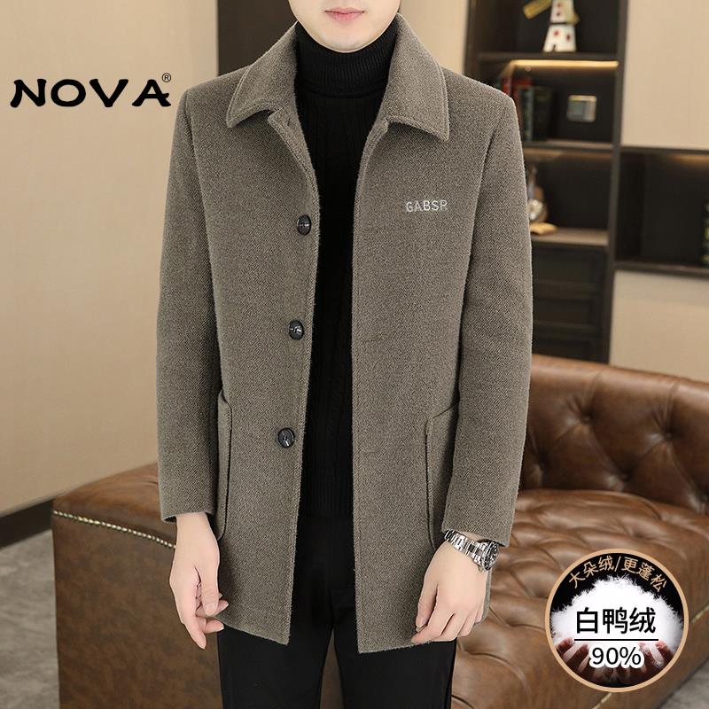 【意大利高端潮牌】中长款毛呢风衣男士秋冬季羽绒内胆呢子大衣服