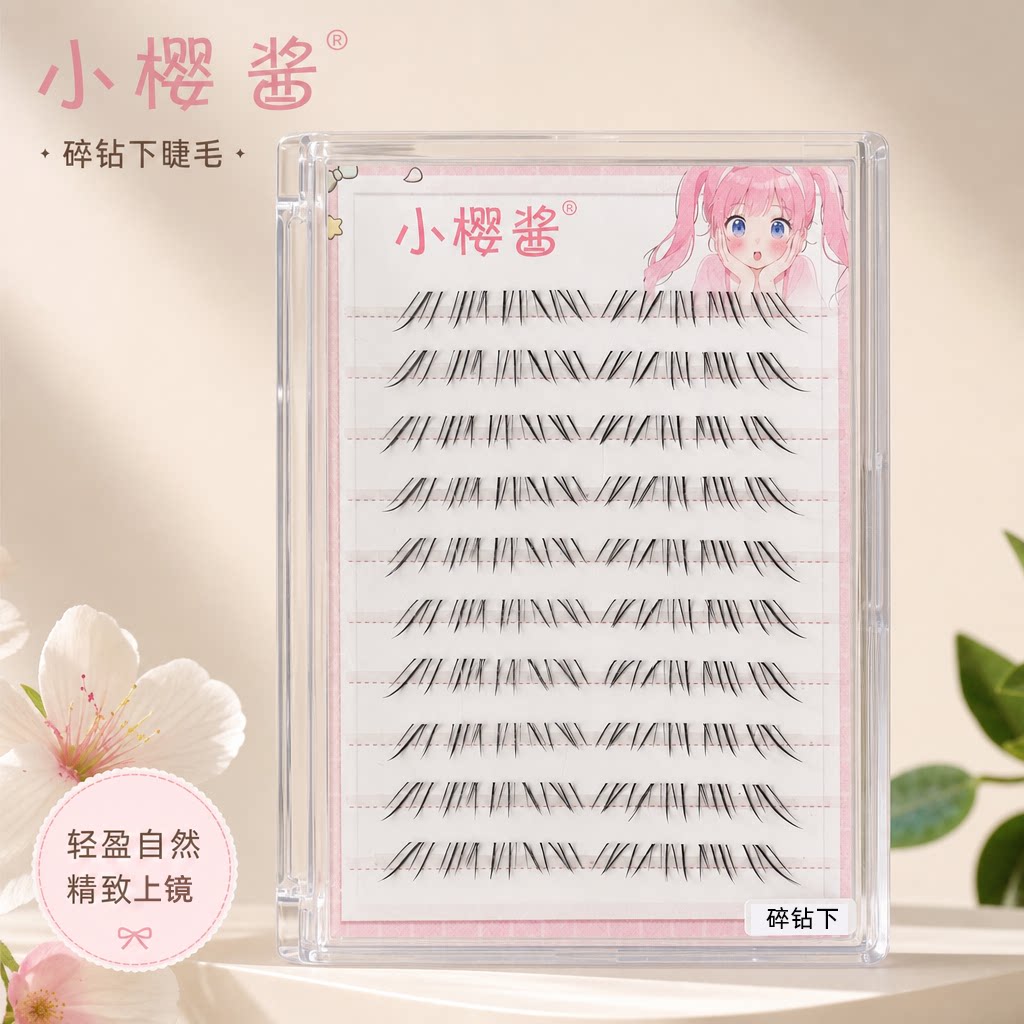 小樱酱碎钻下睫毛透明梗自然分段懒人大容量氛围感假睫毛显眼妆