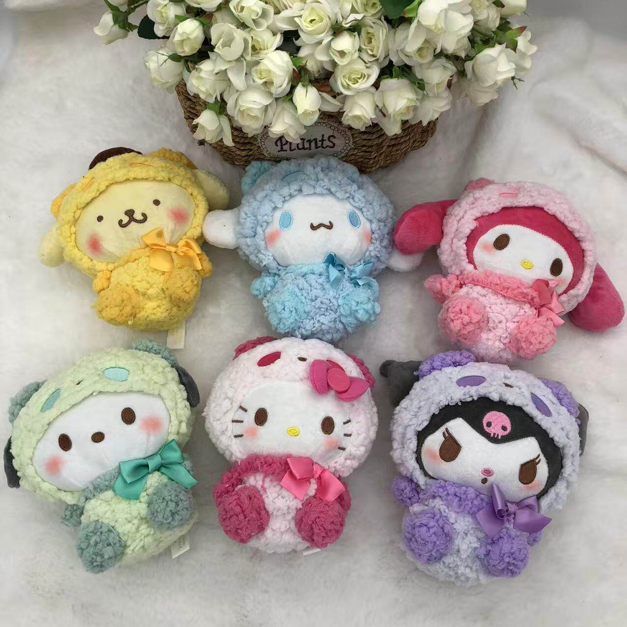 日单三丽鸥HelloKitty美乐蒂库洛米布丁狗粒线绒毛绒玩具变装公仔
