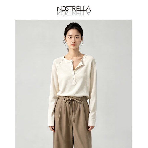 Nostrella秋冬亨利领针织T恤女