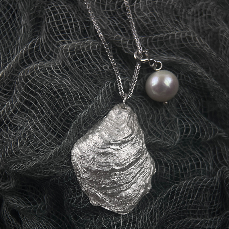 纯银肌理感贝壳天然淡水珍珠项链