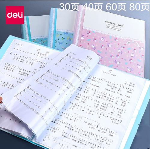 得力5173/5174/5176文件夹30页40页60页资料册多层学生用插页透明