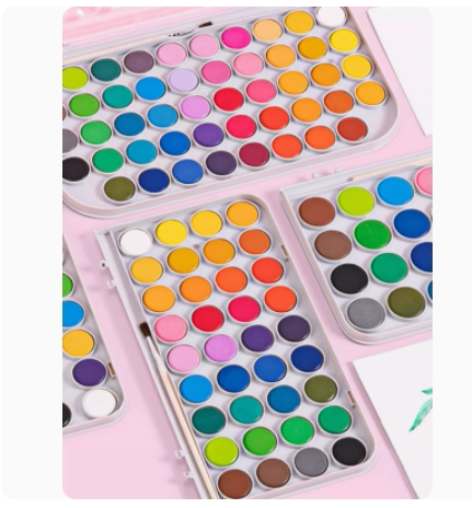 得力HS112固体水彩颜料儿童美术生用初学者手绘粉饼颜料绘画套装
