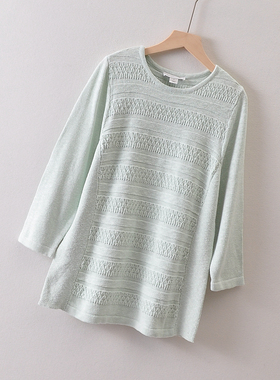 外贸美国单christop**ks原~纯棉套头毛衣春季女 镂空七分袖针织衫