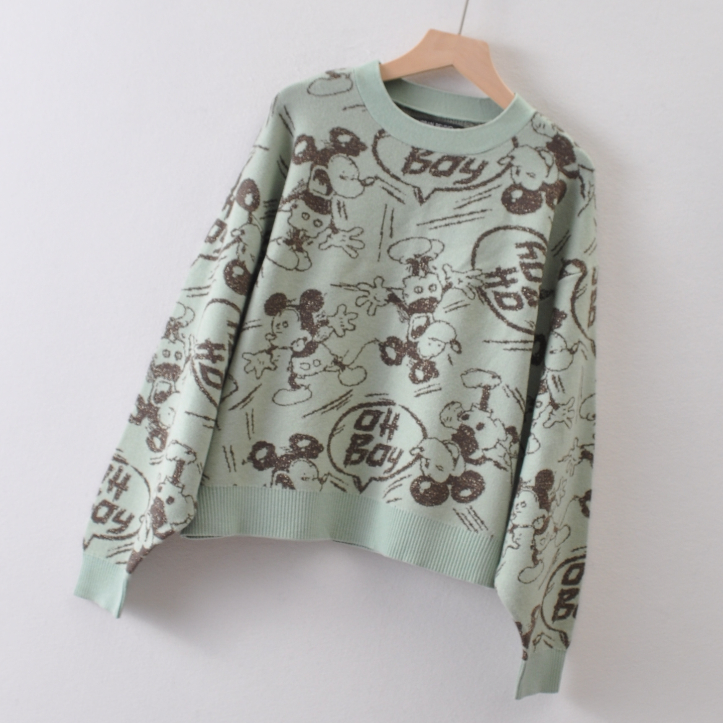 高品质女装URBA*IVO~圆领金线针织衫秋季 卡通老鼠图案毛衣短款