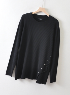 外贸以色猎单cra*li*女装~圆领长袖针织衫春季 宽松版开叉毛衣