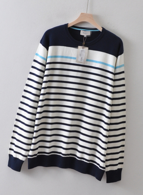外贸瑞点单MURR*男装~全棉圆领毛衣打底衫秋冬季 条纹休闲针织衫