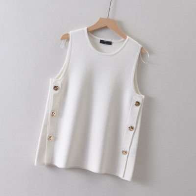 外贸俄罗丝单O ST*女装~曲珠背心A版针织衫春季 圆领开叉上衣