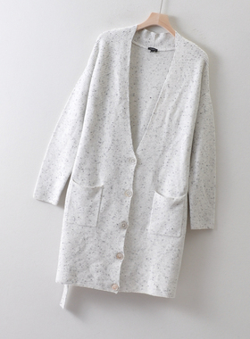 外贸美国单TALB*S女装~V领针织开衫中长款 口袋宽松版毛衣外套