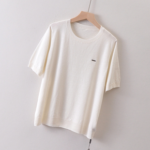 夏季高品质女装~亚麻+天丝透气凉快短袖针织衫 宽松圆领薄款上衣