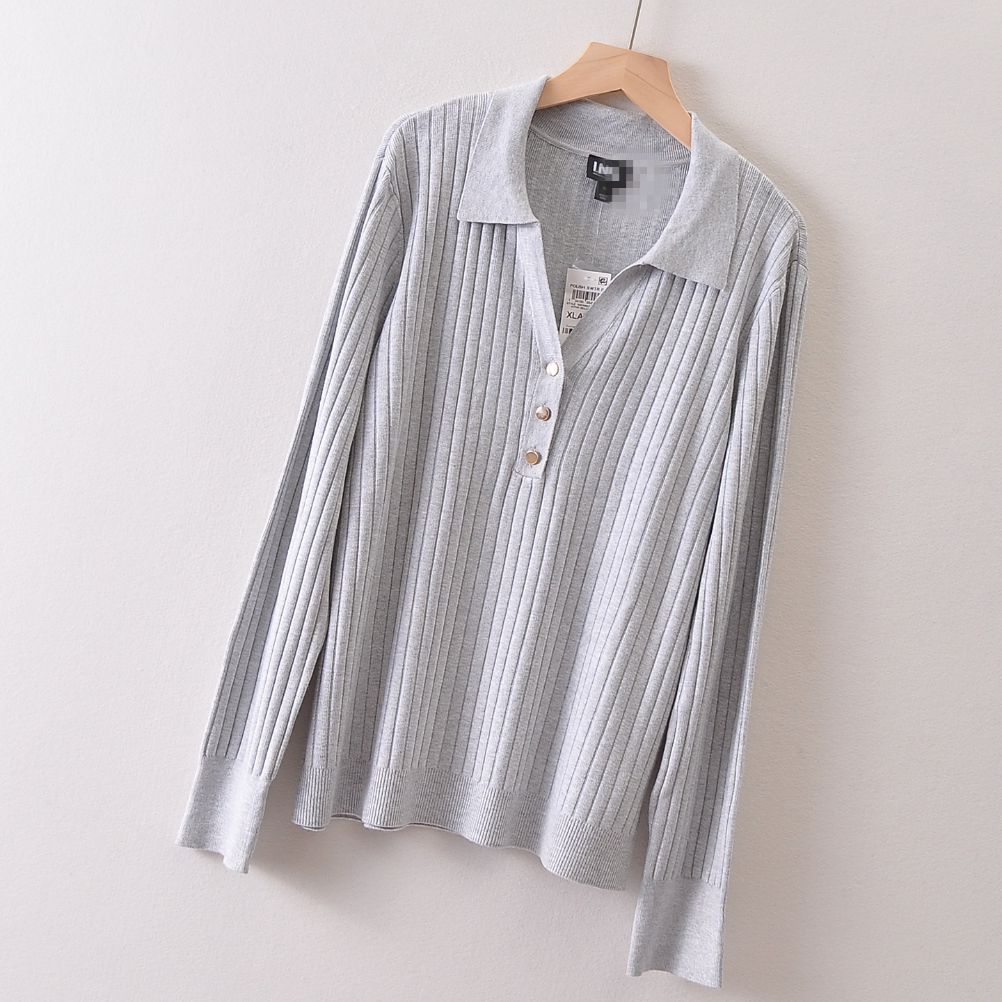 外贸欧美单I*C莼元~翻领长袖针织衫春秋季 大码女装弹力毛衣 69.5