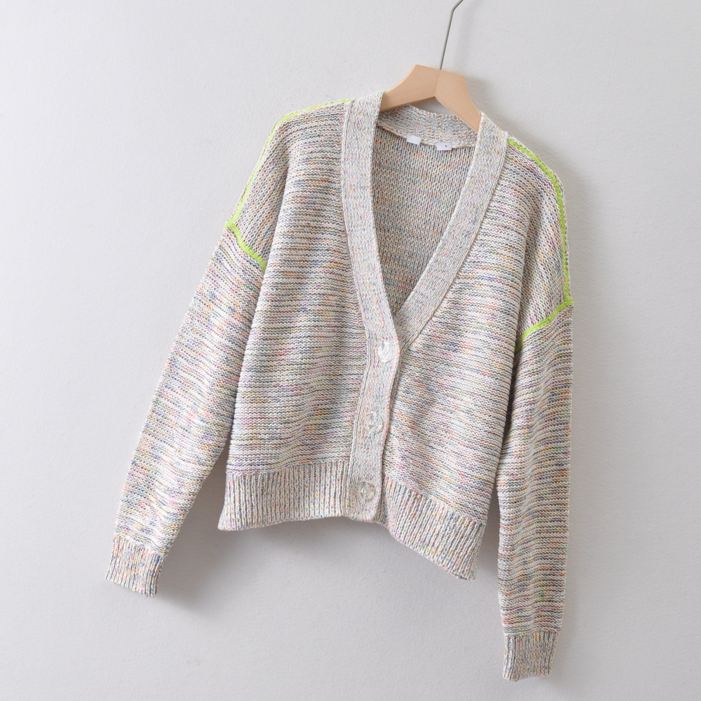 外贸法国单ED*女装~V领长袖针织开衫秋季 宽松版棉毛衣外搭短款