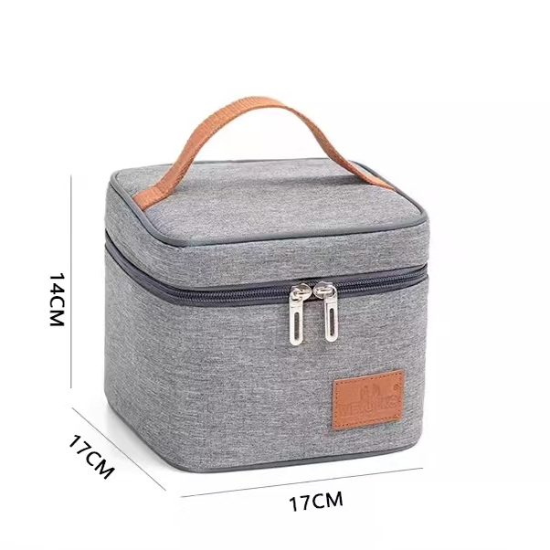 保温袋饭盒双层布艺保温袋手提便携耐脏袋外带简约灰色耐磨小袋子