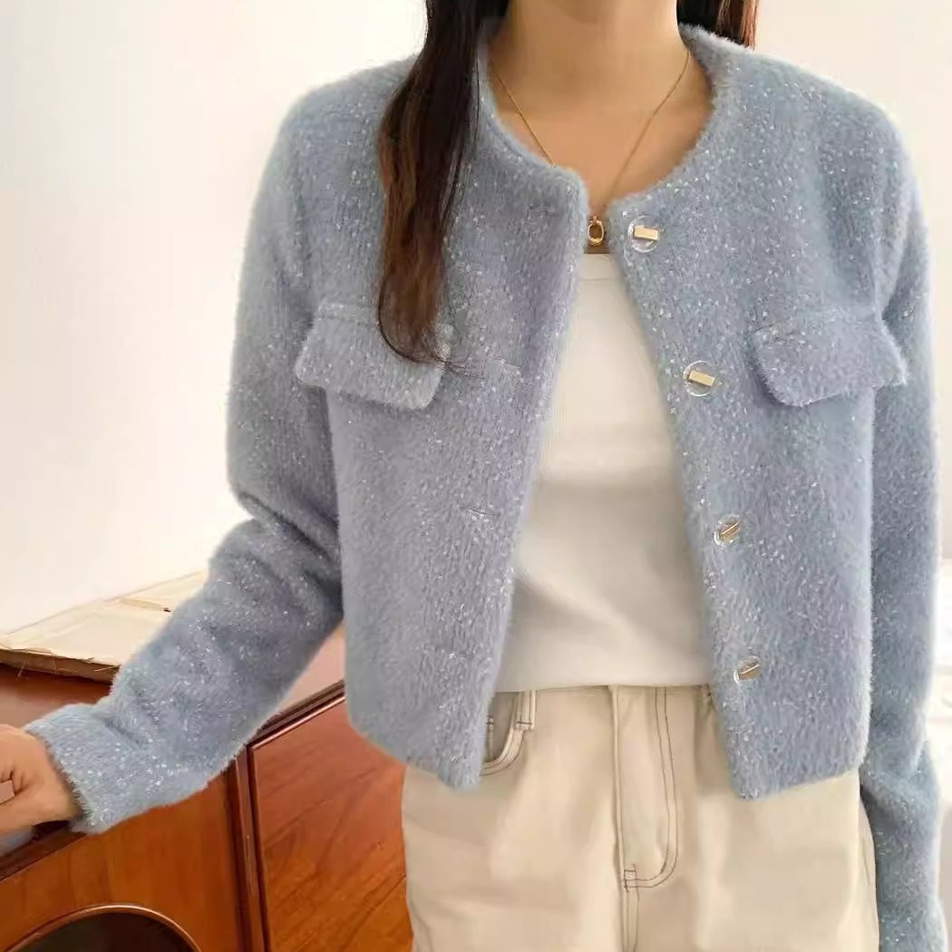 妮可家包邮韩国东大门正品代购秋冬新款气质保暖柔软毛绒亮丝外套