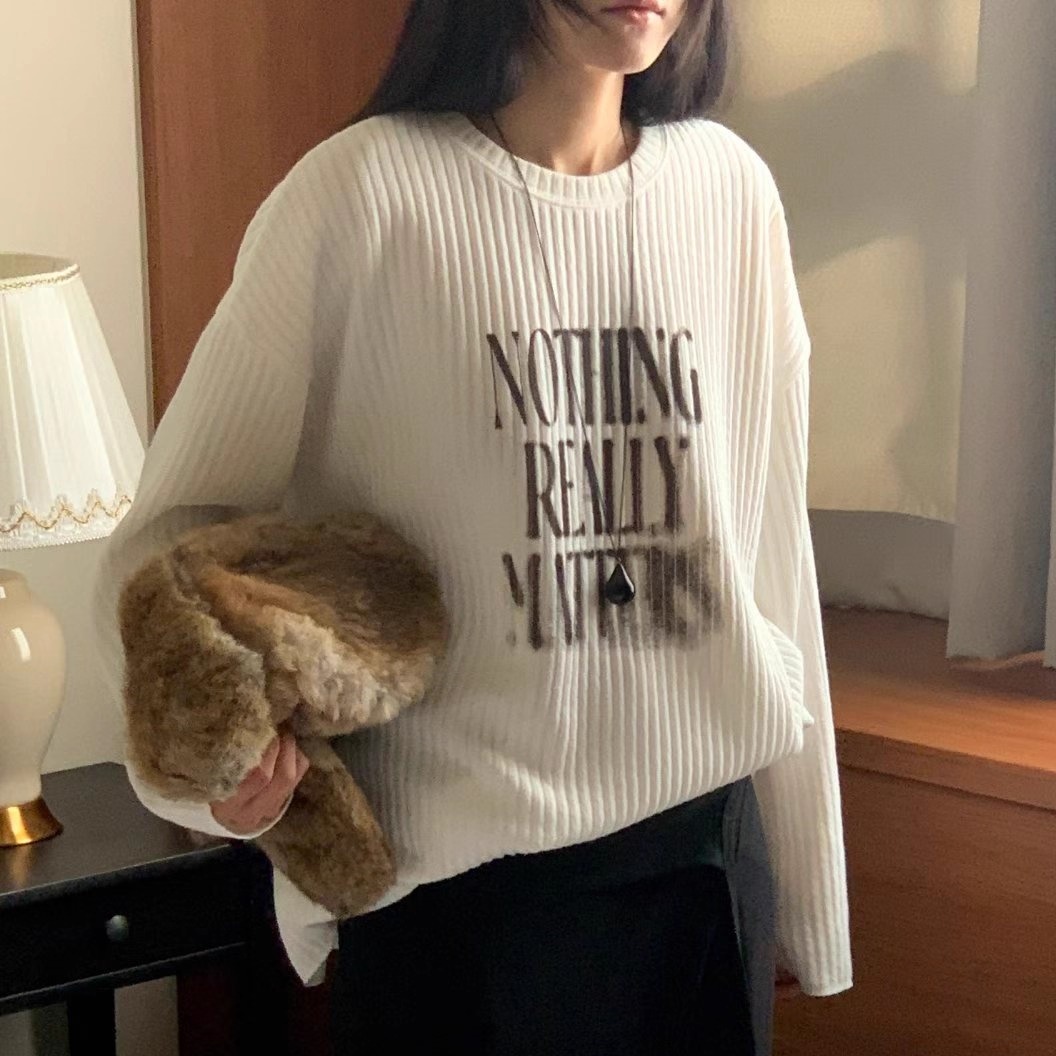 妮可家包邮韩国东大门正品代购秋季新款休闲字母印花宽松针织T恤