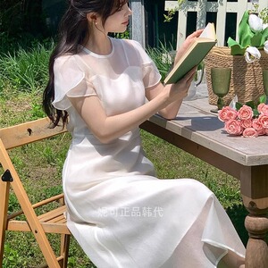 妮可家包邮韩国东大门正品代购夏新款浪漫气质花瓣袖连衣裙长短款