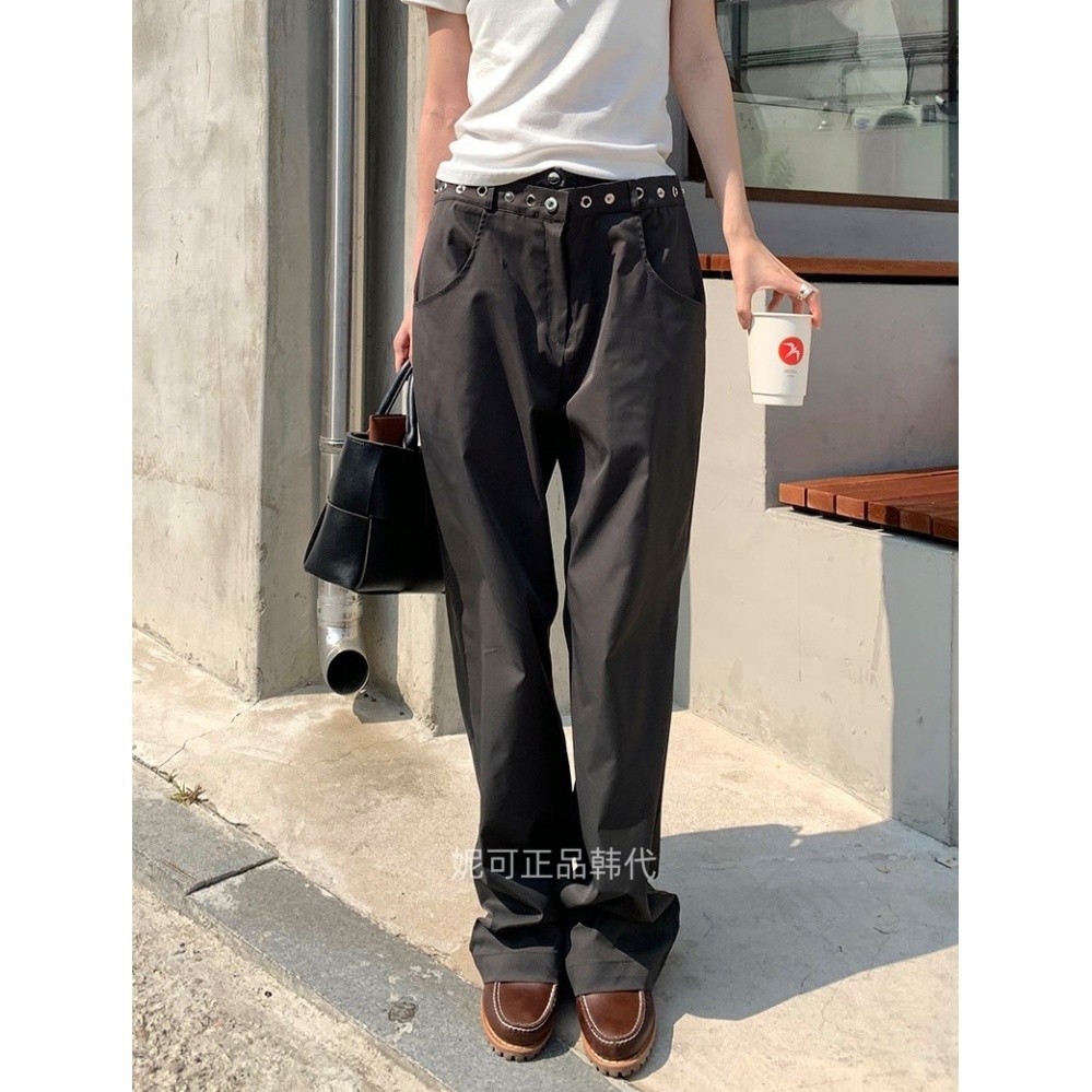 妮可家包邮韩国东大门正品代购春夏新款时尚潮流柳钉双腰头休闲裤