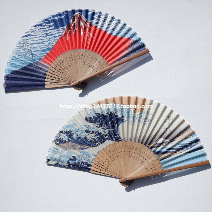 和风 真丝/绢扇子 葛饰北斋浮世绘 神奈川冲浪 凯风快晴 富士山