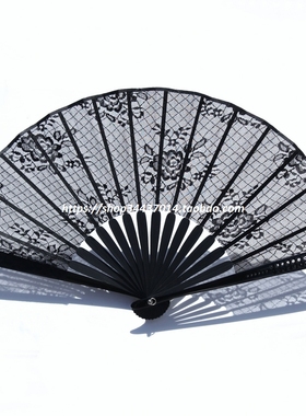 洛可可黑色蕾丝玫瑰花工艺扇  ins风直播小道具  折扇子 淑女扇