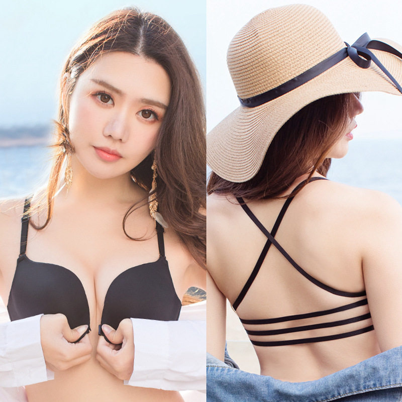 前扣式前开扣交叉美背前面开口光面无痕无钢圈内衣女小胸聚拢文胸