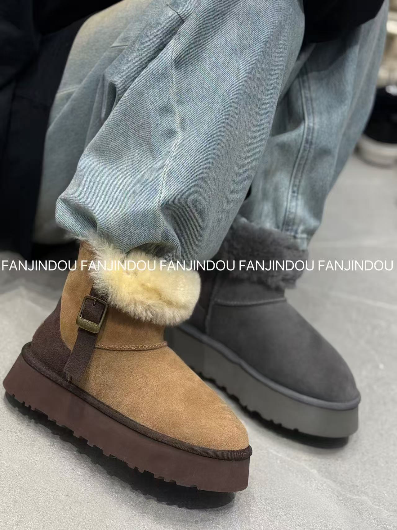金豆2025冬季新款真皮羊毛厚底增高雪地靴女一脚蹬面包鞋保暖棉鞋