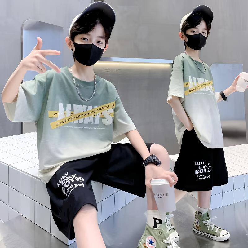 男童夏季套装2025新款潮酷帅气时髦时尚卫衣童装嘻哈韩潮中童短袖