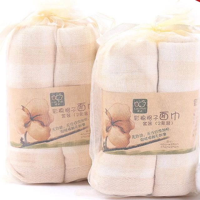 拉比婴儿用品女宝宝方形手帕彩棉格子面巾2条装50*25男童洗脸毛巾