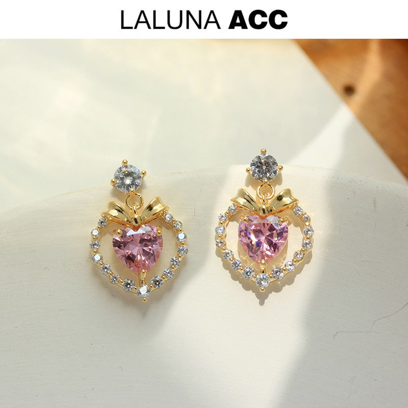 超喜欢~精致浪漫蝴蝶结爱心氧化锆耳钉轻奢气质优雅高级感耳环