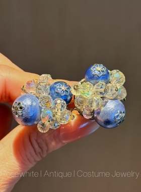 中古不退换｜ Vendome幻彩蓝花团水晶耳夹