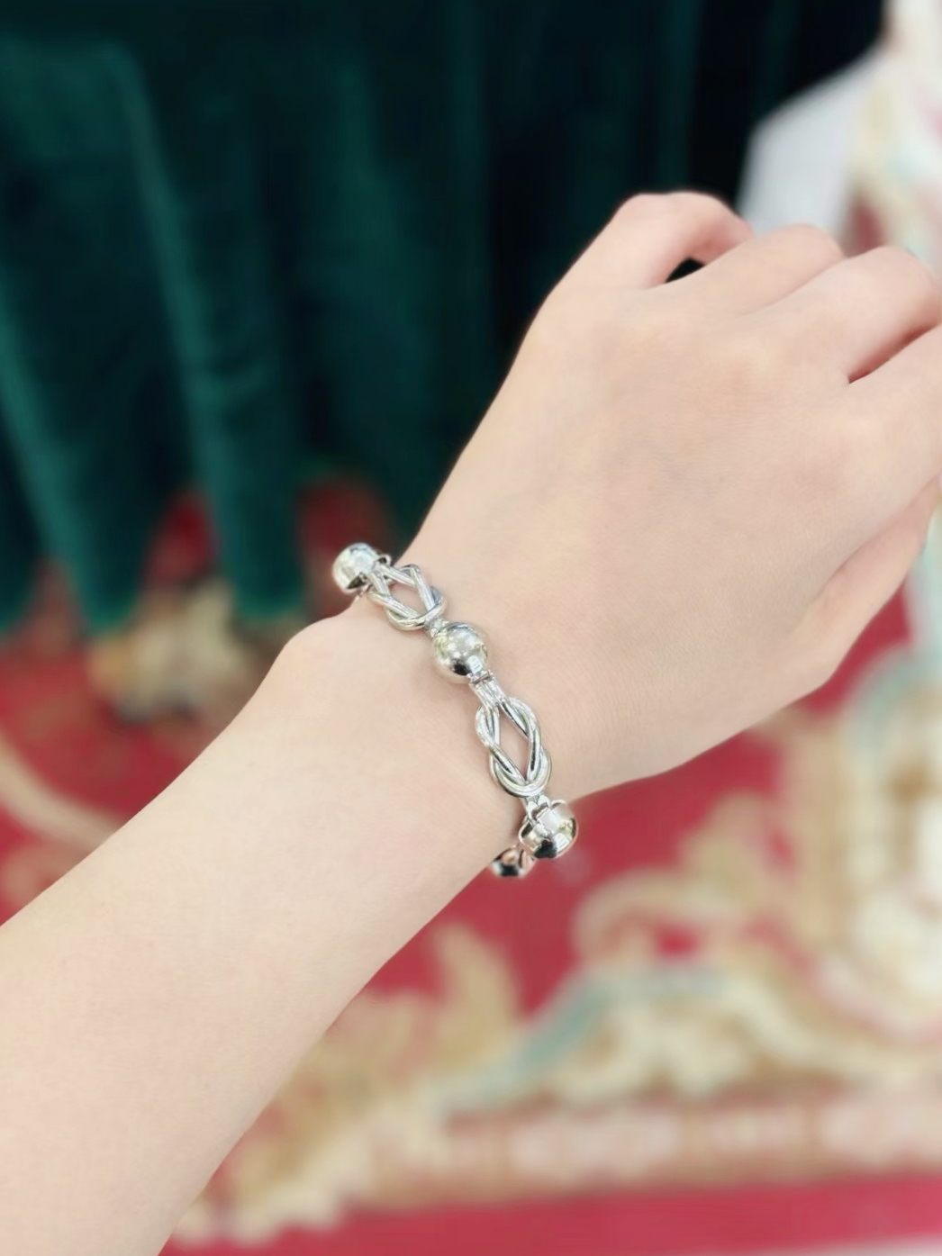 中古不退换|Banclay 925银标 素银小球 绳结手链