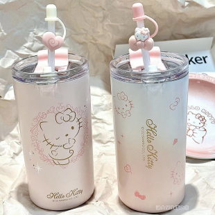 小清新直饮办公咖啡杯 hellokitty保温杯学生高颜值吸管杯成人日式