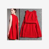 欧购春夏新款 大红色小礼服斗篷腰带显瘦连衣裙子 无袖 明星同款 女装