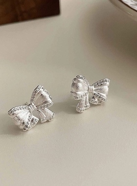 S925纯银小众经典设计感蝴蝶结耳钉女ins风气质耳环时尚耳饰