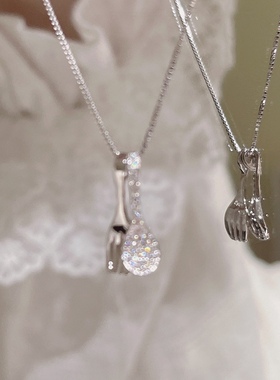 S925纯银汤勺叉子项链女韩版创意个性小众设计满锆锁骨链闺蜜礼物