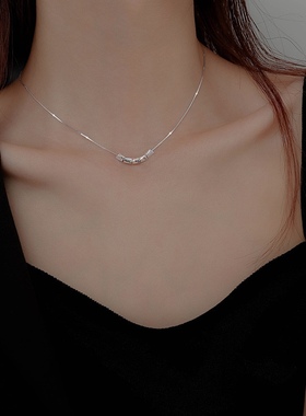 s925纯银项链女文艺小清新银豆豆小众设计感锁骨链项链潮新款