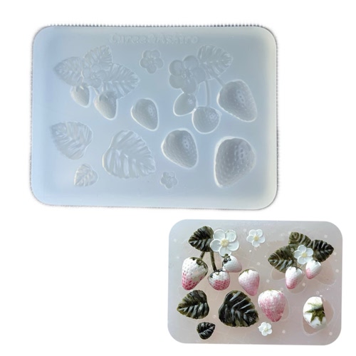 DIY手工带叶子草莓模具ab树脂uv水晶滴胶钥匙扣迷你挂件硅胶模具