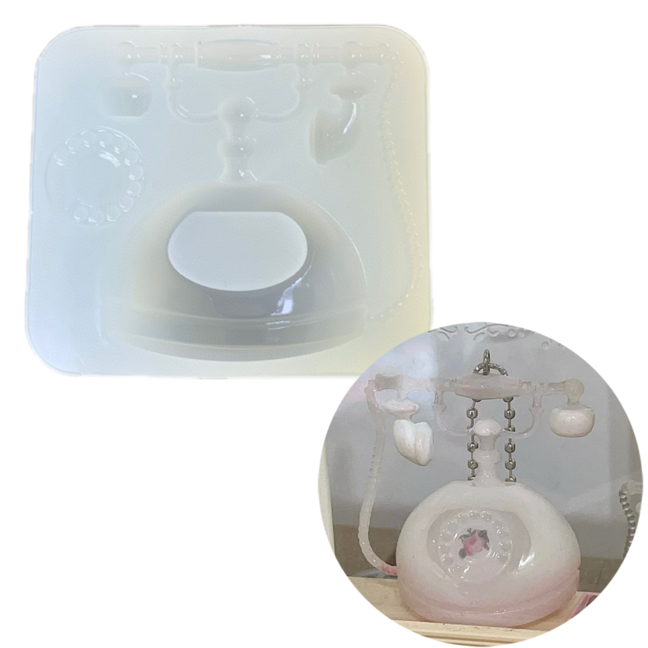 DIY手工古董电话机模具ab树脂uv水晶滴胶钥匙扣迷你挂件硅胶模具