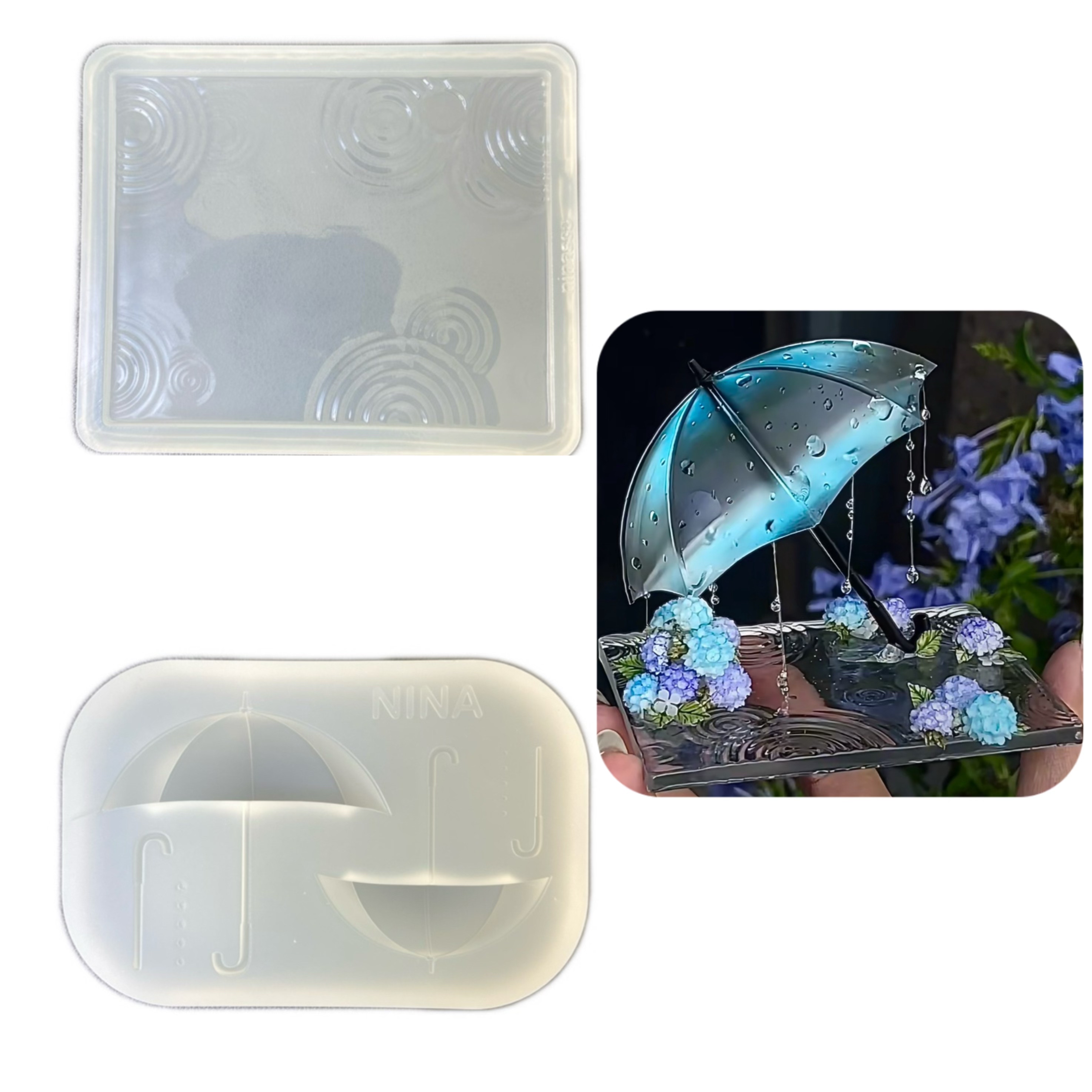 DIY手工水波纹雨伞树脂uv水晶滴胶钥匙扣迷你挂件硅胶模具